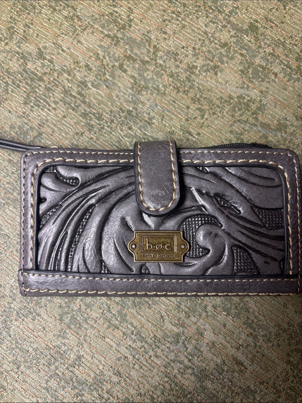boc Embossed Gray Leather Wallet